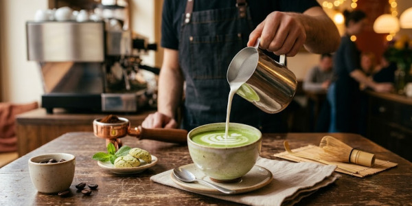 Priprava matcha latteja