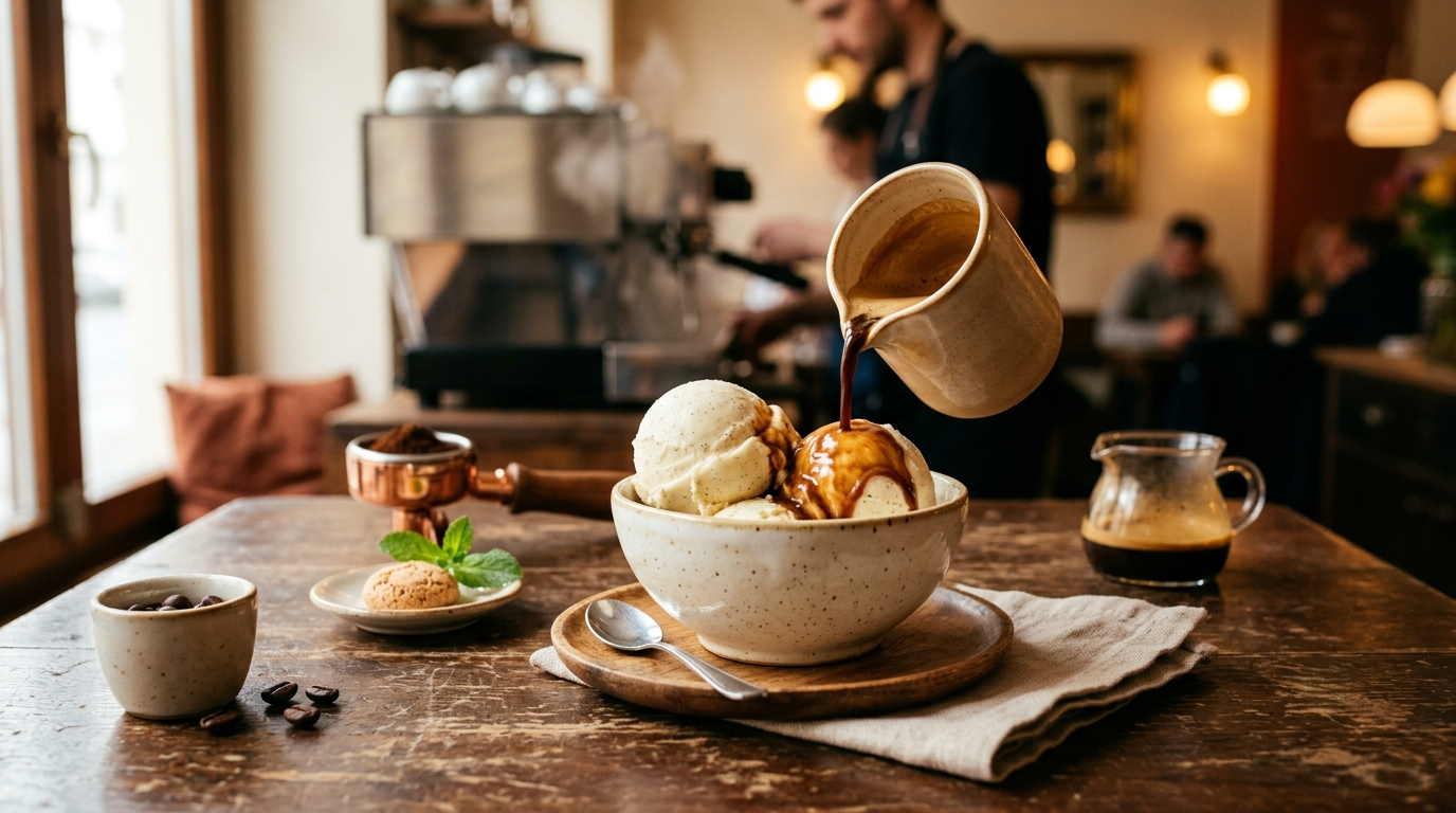 Priprava kave affogato